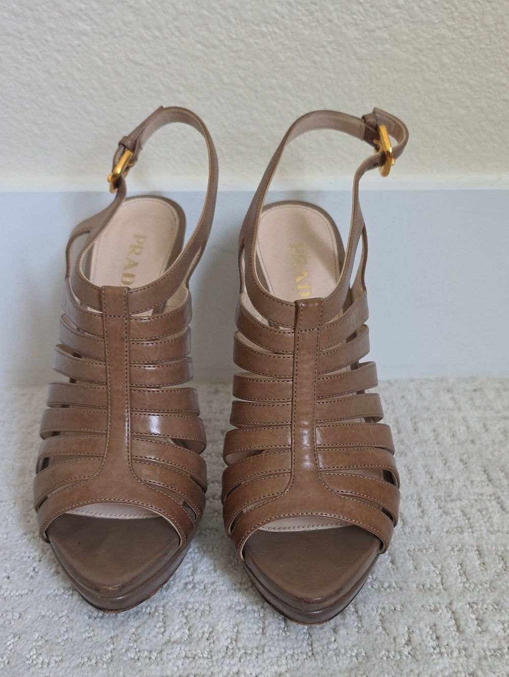 Prada Brown Leather Strappy Slingback Sandals